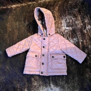 Burberry Baby Girl Pink Quilted Jacket with Detachable Hood – Size 6 Months